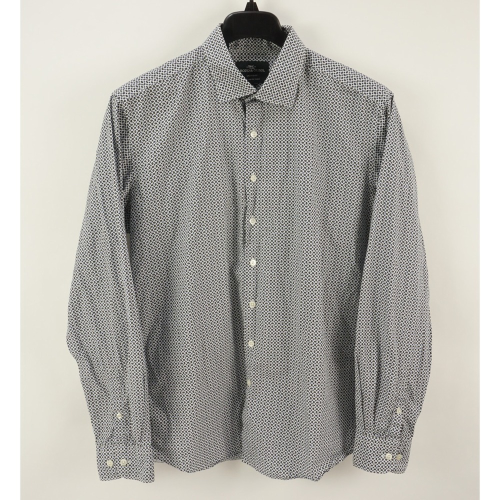 Rodd & Gunn Men's 2XL White Blue Brown Geometric Cotton Button Up Shirt Sports